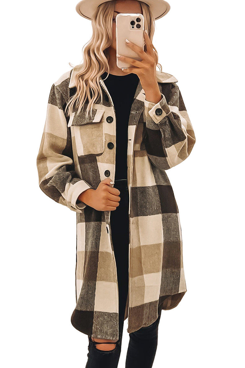 Loose Button Pocket Long Sleeve Coat Long And Simple All-match Jacket