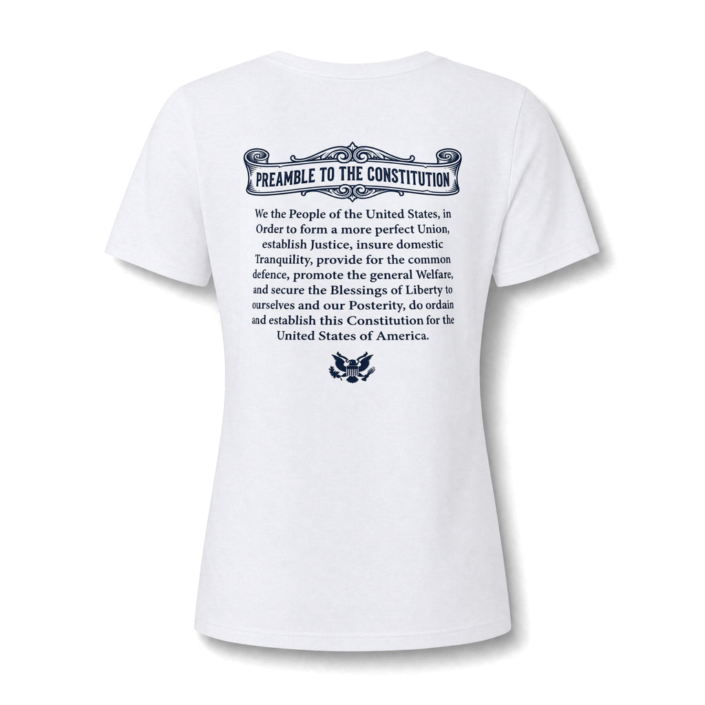 American Pride V-Neck Tee — Eagle Graphic with 'Preamble to the Constitution' Back