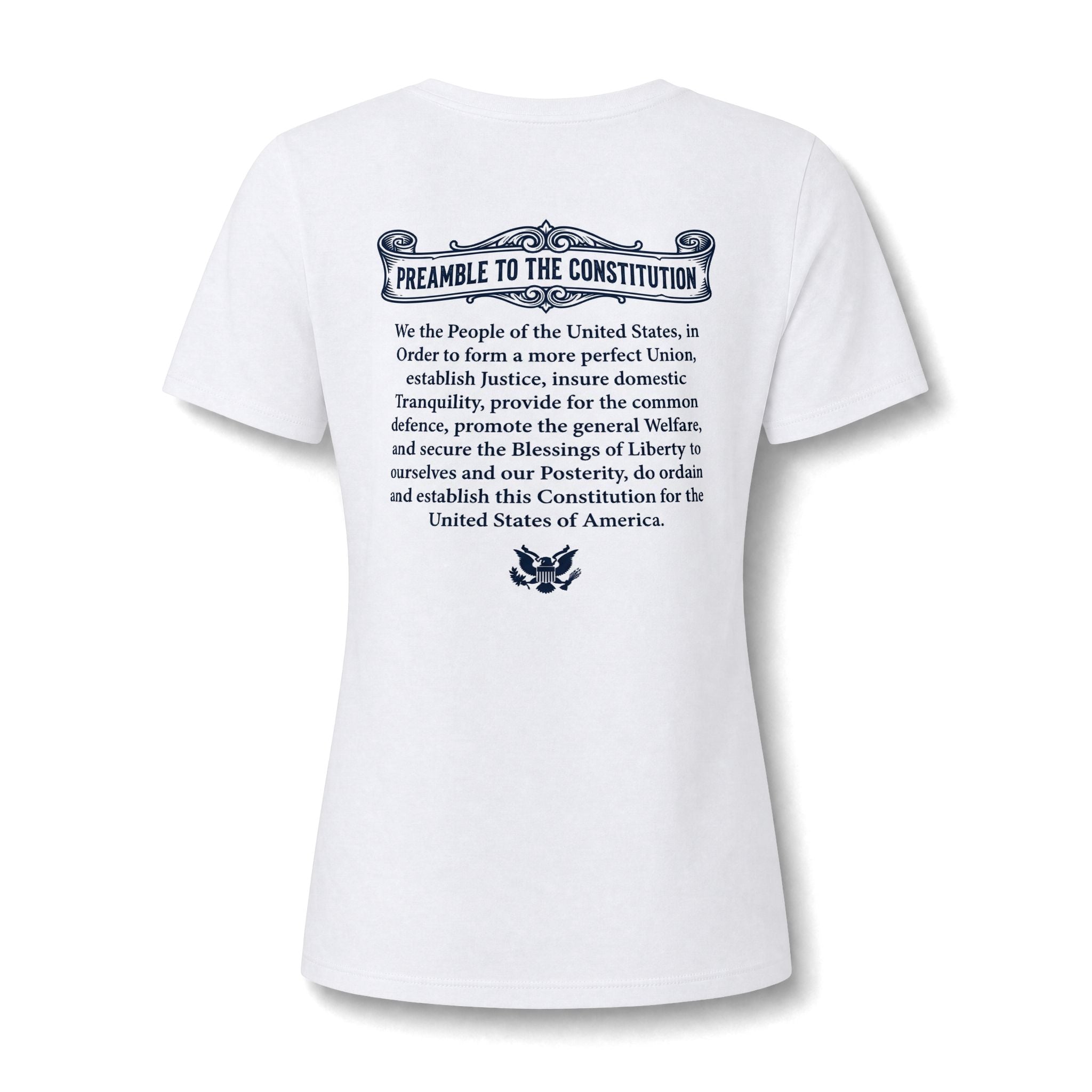 American Pride V-Neck Tee — Eagle Graphic with 'Preamble to the Constitution' Back