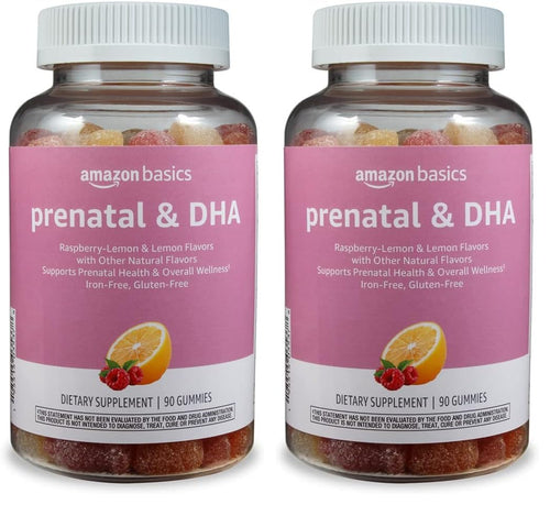 Amazon Basics Prenatal & DHA Gummy, Rasberry & Lemon Flavor, 90 Count (Previously Solimo)