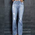 European And American High Waist Slim Denim Washed And Frayed Wide Leg Pants Trousers