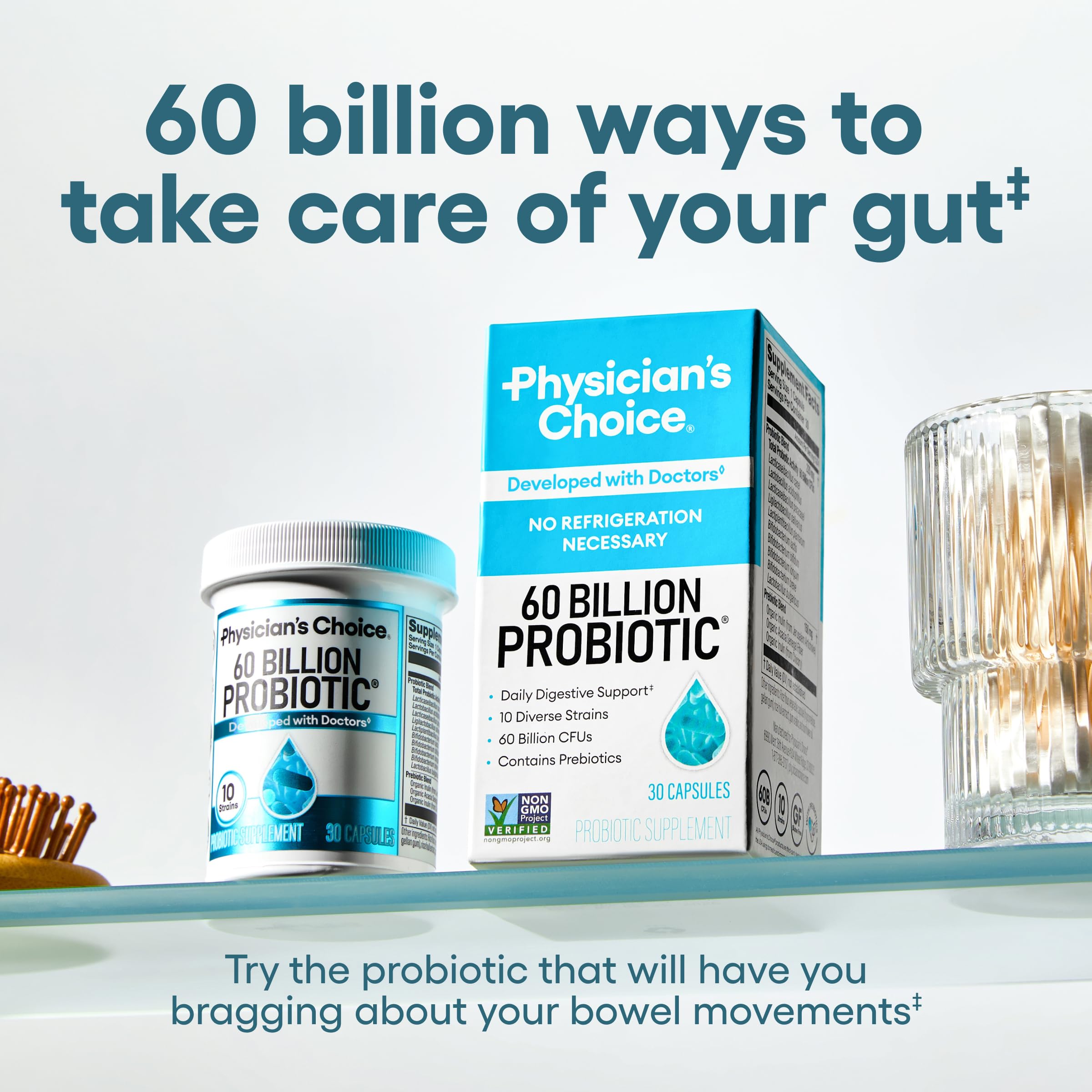 Physician's Choice Probiotics 60 Billion CFU - 10 Strains + Organic Prebiotics - Immune, Digestive & Gut Health - Supports Occasional Constipation, Diarrhea, Gas & Bloating - for Women & Men - 30ct