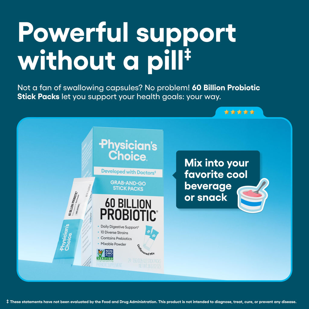 Physician's Choice Probiotics 60 Billion CFU - 10 Strains + Organic Prebiotics - Immune, Digestive & Gut Health - Supports Occasional Constipation, Diarrhea, Gas & Bloating - for Women & Men - 30ct
