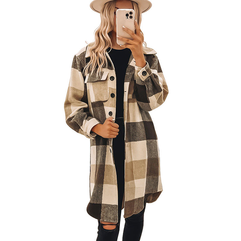 Loose Button Pocket Long Sleeve Coat Long And Simple All-match Jacket